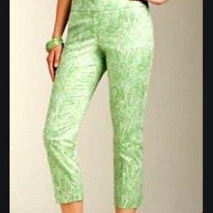 TALBOTS Paisley Green Capri Crop Pants Curvy